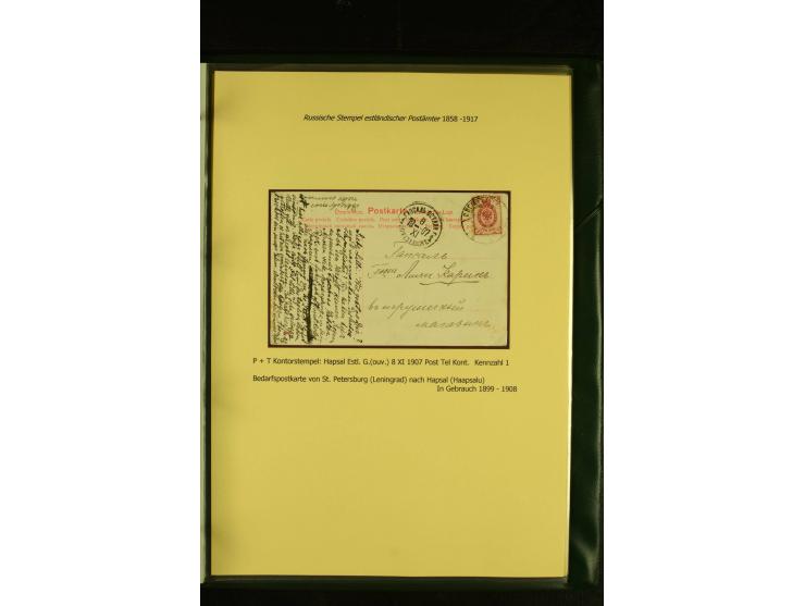 1858/1917, 60 Briefe, Karten und Ganzsachen mit kyrillischen Einkreisstempeln, Type 1-5 nach Hurt/Ojaste, auf beschrifteten A
