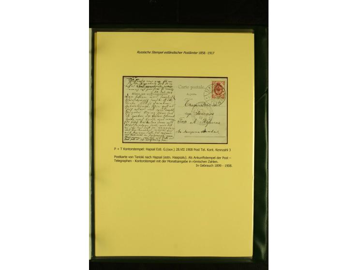 1858/1917, 60 Briefe, Karten und Ganzsachen mit kyrillischen Einkreisstempeln, Type 1-5 nach Hurt/Ojaste, auf beschrifteten A