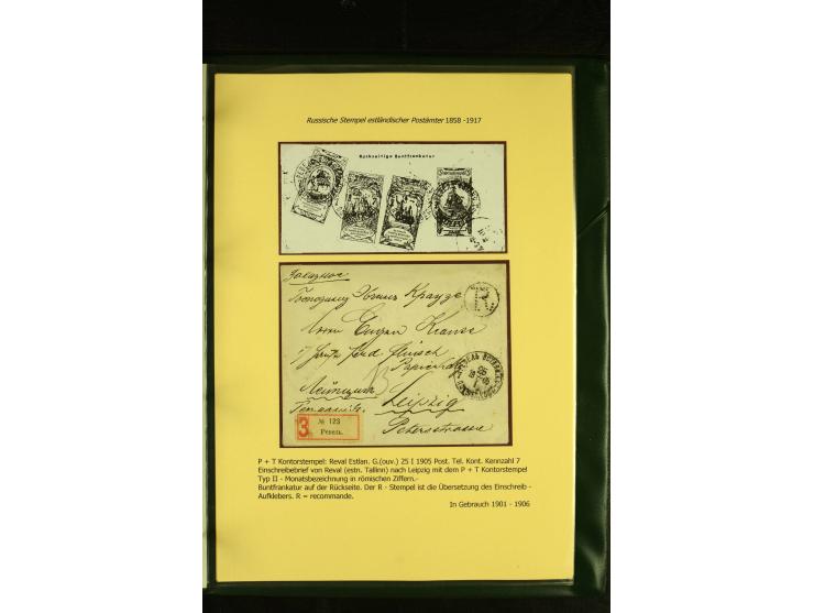 1858/1917, 60 Briefe, Karten und Ganzsachen mit kyrillischen Einkreisstempeln, Type 1-5 nach Hurt/Ojaste, auf beschrifteten A