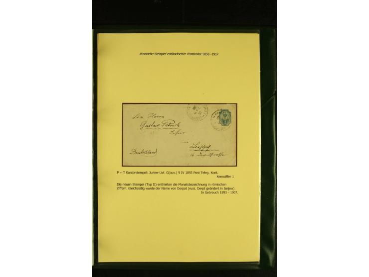 1858/1917, 60 Briefe, Karten und Ganzsachen mit kyrillischen Einkreisstempeln, Type 1-5 nach Hurt/Ojaste, auf beschrifteten A