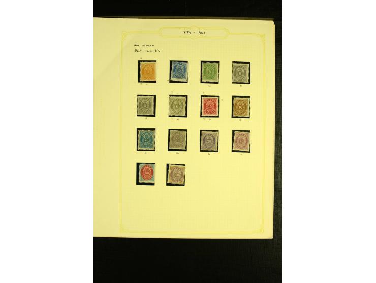 1876/1901, ungebrauchte und gestempelte Spezialsammlung AUR auf 9 selbstgestalteten Albenblättern, dabei verschiedene Zähnung