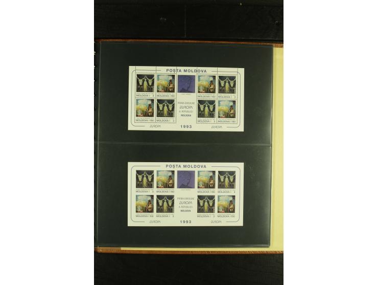 1993, CEPT, kleine Spezialsammlung mit unzerteiltem Doppelbogen, ungezähnten Zusammendrucken etc.