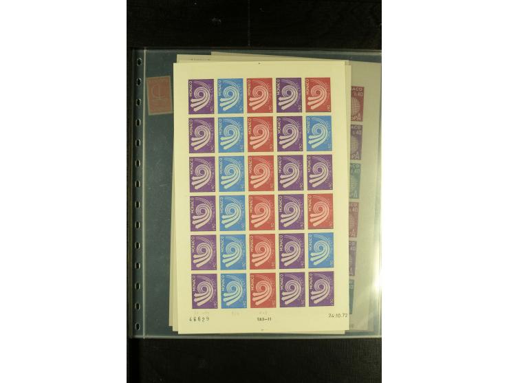 1966/73, CEPT-Ausgaben 1966-67 und 1970-73 jeweils im ungezähnten Farbprobedruck-Bogen, 1966 2 verschiedene, postfrisch, insg