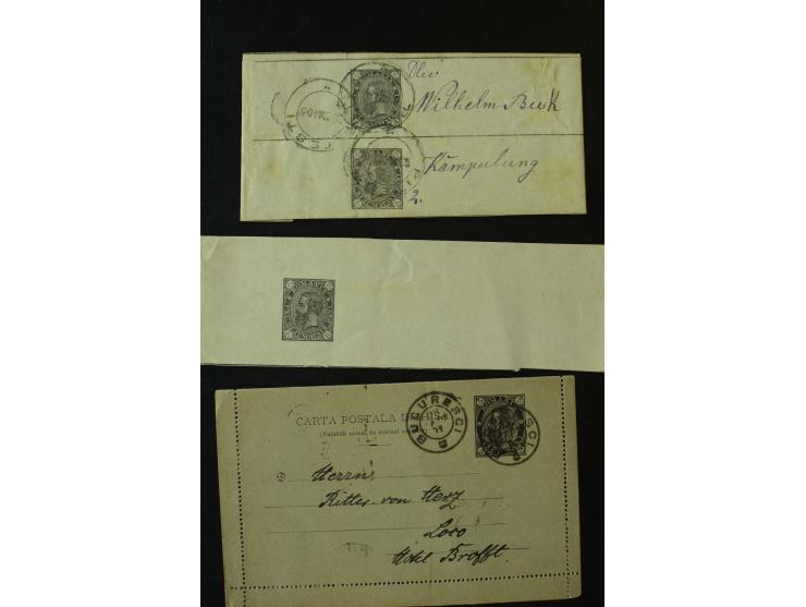 1873/1940 (ca.), etwa 200 ungebrauchte und gebrauchte Ganzsachen, viel Auslandspost, Zufrankaturen, etc.