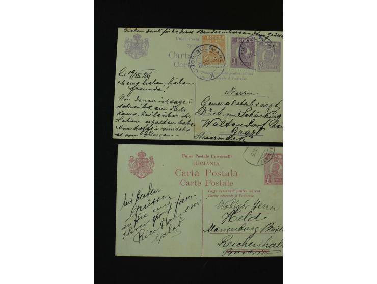 1873/1940 (ca.), etwa 200 ungebrauchte und gebrauchte Ganzsachen, viel Auslandspost, Zufrankaturen, etc.