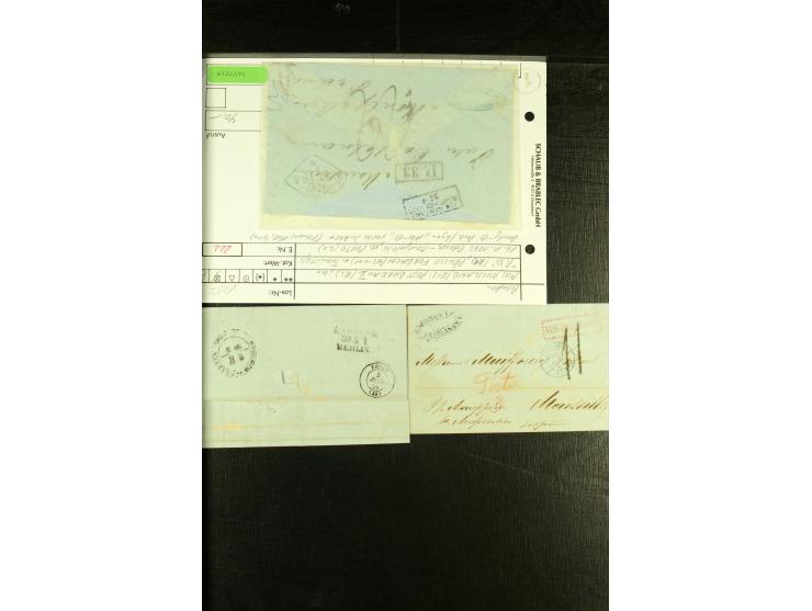 1830/70, über 40 unfrankierte Porto- oder Franko-Briefe ins Ausland, viele verschiedene Transitstempel, u.a. "Breslau vom Aus