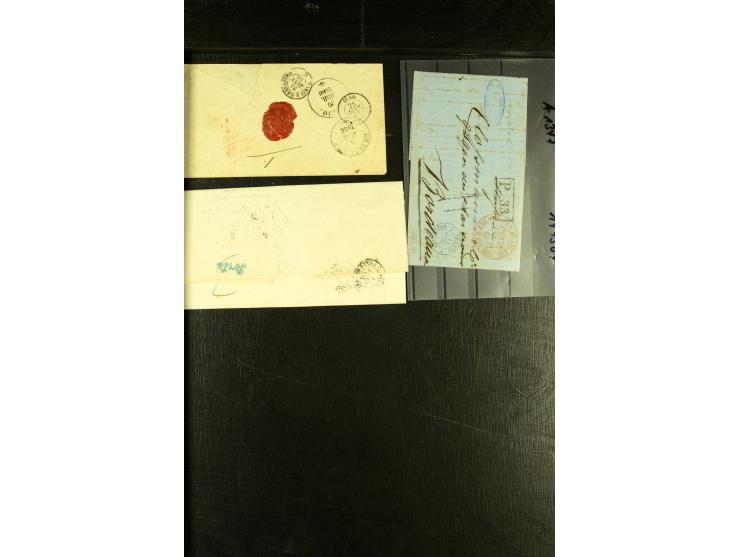 1830/70, über 40 unfrankierte Porto- oder Franko-Briefe ins Ausland, viele verschiedene Transitstempel, u.a. "Breslau vom Aus