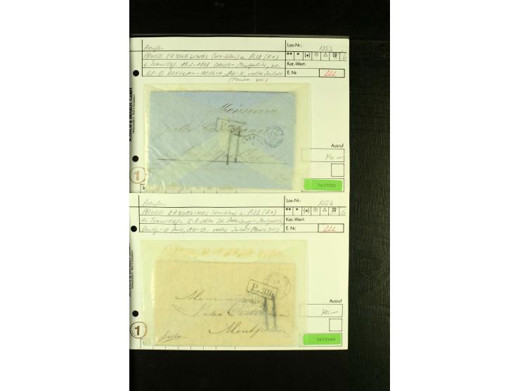 1830/70, über 40 unfrankierte Porto- oder Franko-Briefe ins Ausland, viele verschiedene Transitstempel, u.a. "Breslau vom Aus