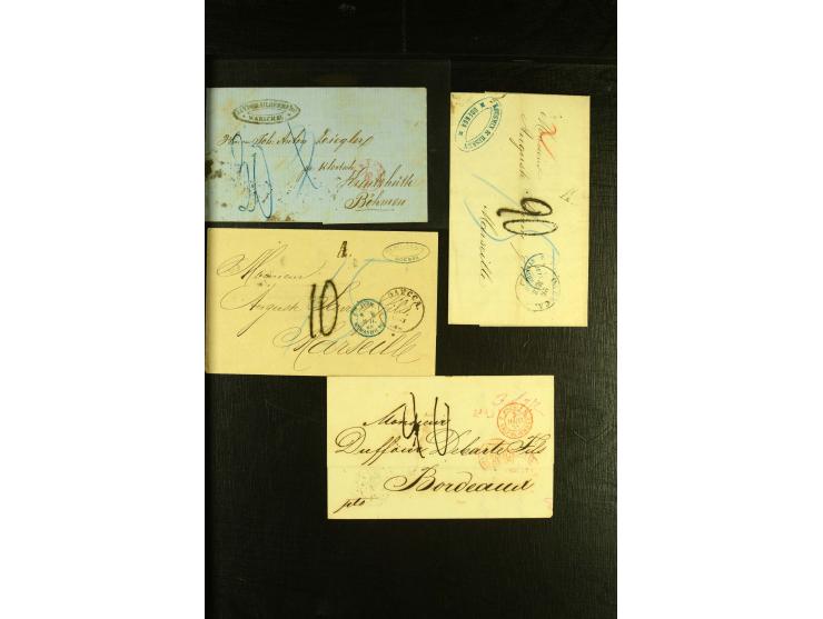 1830/70, über 40 unfrankierte Porto- oder Franko-Briefe ins Ausland, viele verschiedene Transitstempel, u.a. "Breslau vom Aus