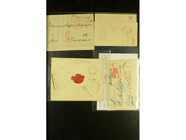 1830/70, über 40 unfrankierte Porto- oder Franko-Briefe ins Ausland, viele verschiedene Transitstempel, u.a. "Breslau vom Aus