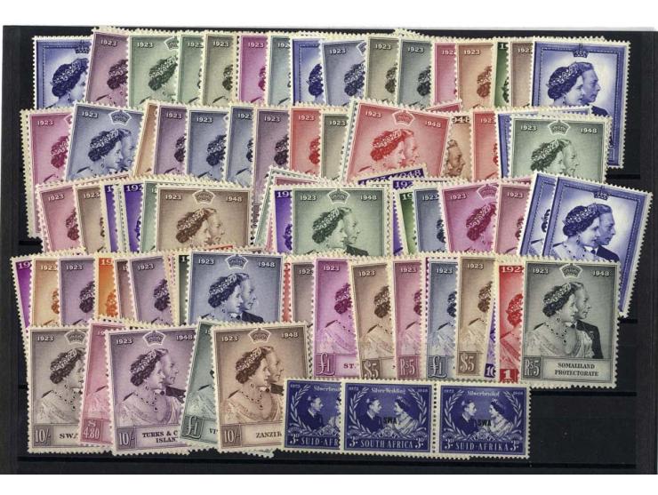 1948, Silver Wedding, bis auf Gibraltar und Zypern kpl. postfrisch, nur Hongkong gestempelt