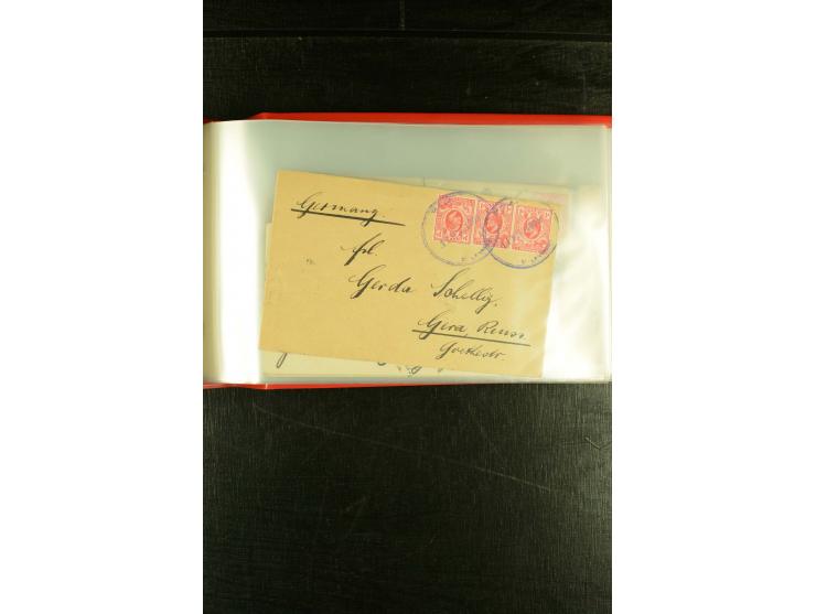 1896/1910 (ca.), 58 Briefe und Karten +1 Vorderseite aus Oranje, Natal, Cape, etc. , dabei Ganzsachen mit Zufrankatur, Zensur