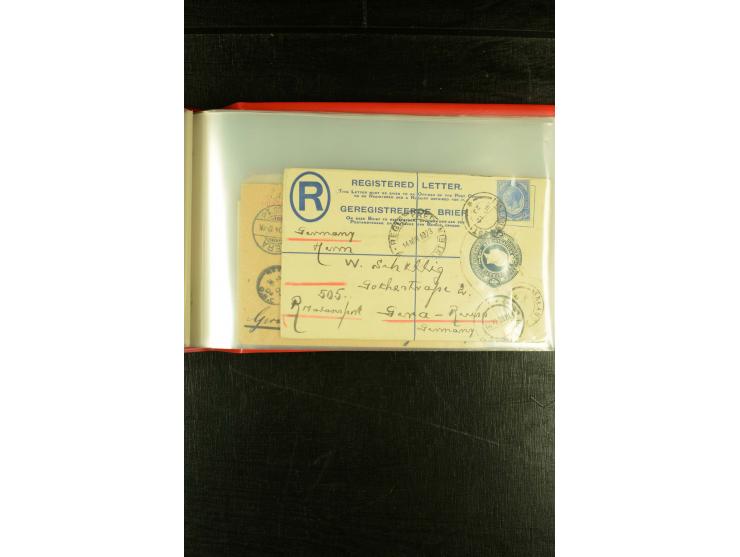 1896/1910 (ca.), 58 Briefe und Karten +1 Vorderseite aus Oranje, Natal, Cape, etc. , dabei Ganzsachen mit Zufrankatur, Zensur