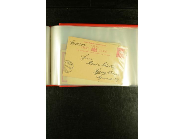 1896/1910 (ca.), 58 Briefe und Karten +1 Vorderseite aus Oranje, Natal, Cape, etc. , dabei Ganzsachen mit Zufrankatur, Zensur
