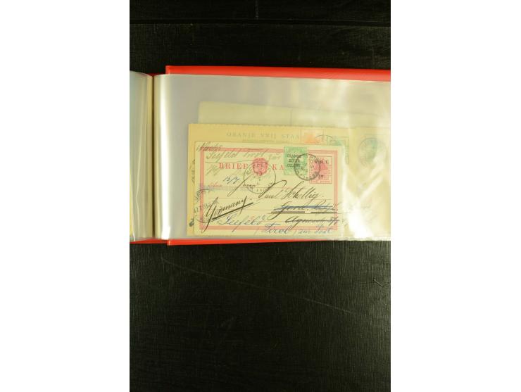 1896/1910 (ca.), 58 Briefe und Karten +1 Vorderseite aus Oranje, Natal, Cape, etc. , dabei Ganzsachen mit Zufrankatur, Zensur