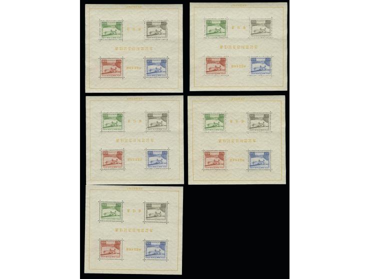 1934, Flugpost-Blockausgabe, 5 Stück, sauber ungebraucht mit teils minimalen Anhaftungen, teils leichte Büge, sonst tadellos,