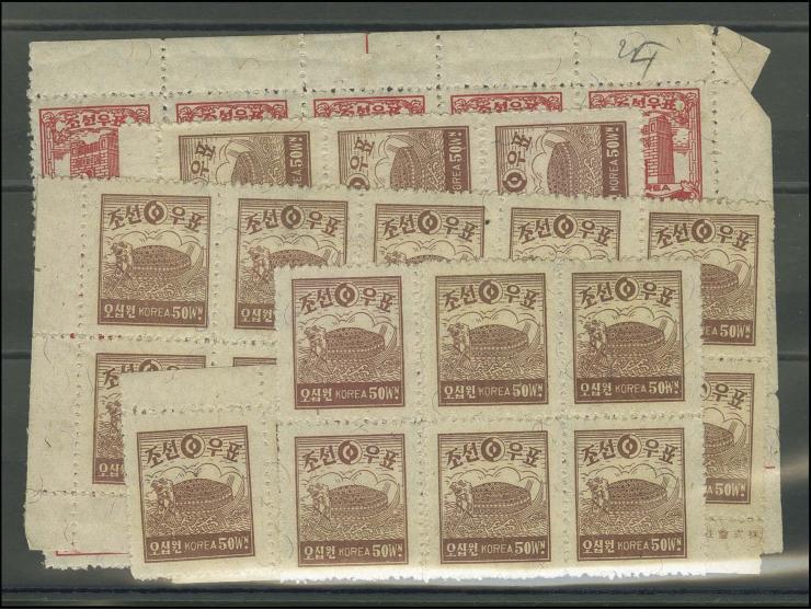 1948, Freimarken 20 W. und 50 W., 29 kpl. Sätze, postfrisch in Einheiten, wenige Werte Gummimängel (Mi. 27-28, ca. 6.000,-)
