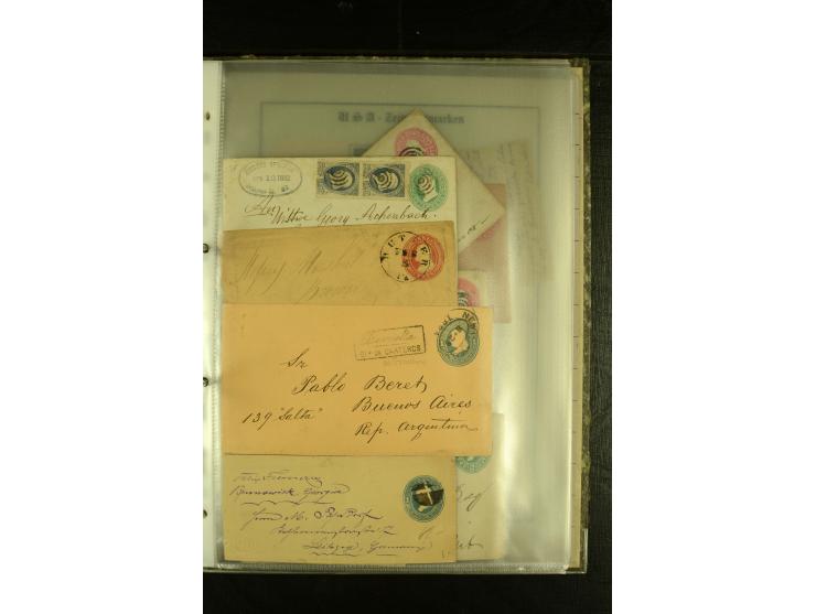 1852/1906, kleiner Posten mit ca. Belegen, Schwerpunkt bei den Ganzsachen mit u.a. einigen Well & Fargo-Umschlägen (inkl. Mex