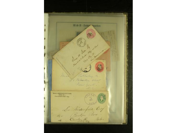 1852/1906, kleiner Posten mit ca. Belegen, Schwerpunkt bei den Ganzsachen mit u.a. einigen Well & Fargo-Umschlägen (inkl. Mex