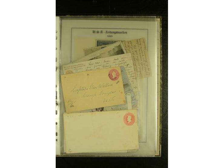 1852/1906, kleiner Posten mit ca. Belegen, Schwerpunkt bei den Ganzsachen mit u.a. einigen Well & Fargo-Umschlägen (inkl. Mex
