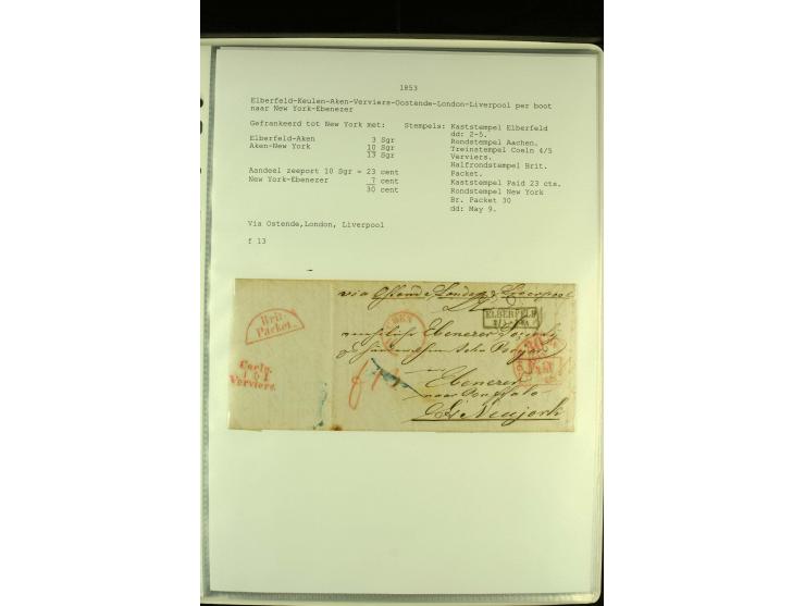 1818/79, aufgezogene Sammlung von 33 unfrankierten Briefen, fast ausschließlich Transatlantik-Post mit vielen interessanten S