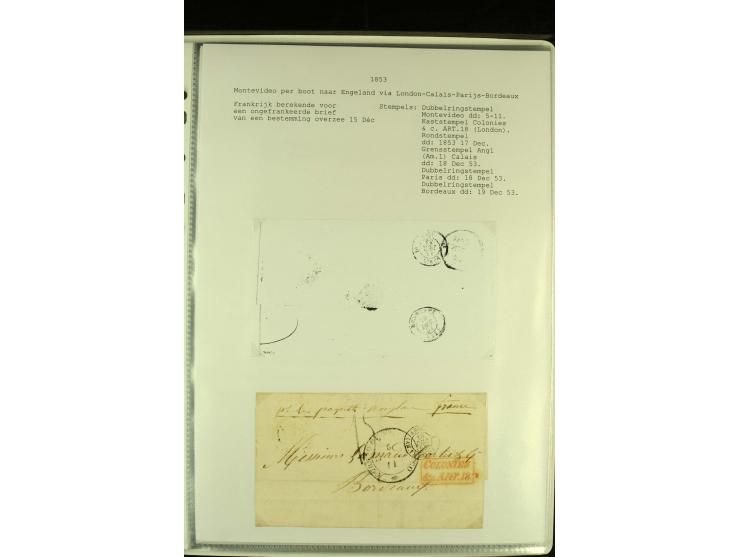1818/79, aufgezogene Sammlung von 33 unfrankierten Briefen, fast ausschließlich Transatlantik-Post mit vielen interessanten S