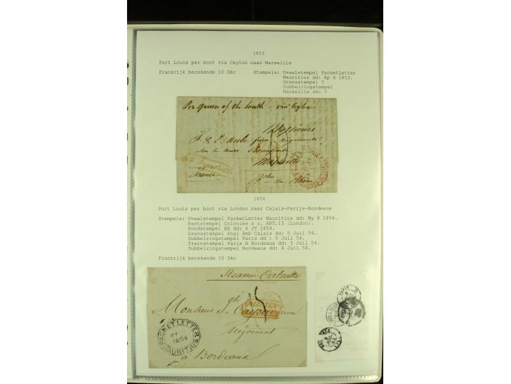 1818/79, aufgezogene Sammlung von 33 unfrankierten Briefen, fast ausschließlich Transatlantik-Post mit vielen interessanten S