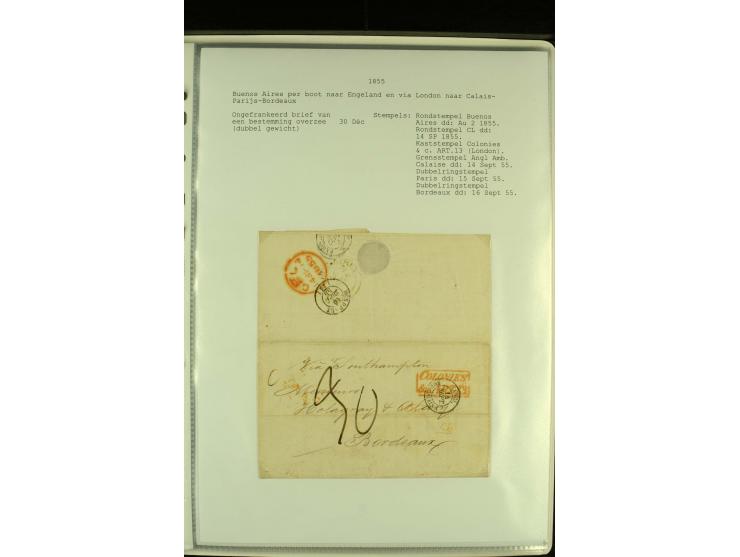 1818/79, aufgezogene Sammlung von 33 unfrankierten Briefen, fast ausschließlich Transatlantik-Post mit vielen interessanten S
