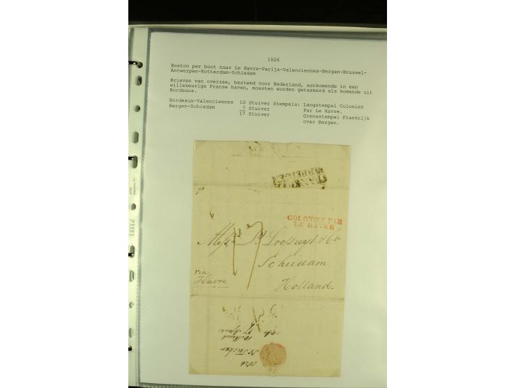 1818/79, aufgezogene Sammlung von 33 unfrankierten Briefen, fast ausschließlich Transatlantik-Post mit vielen interessanten S