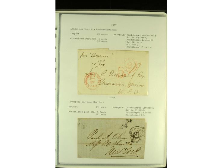 1818/79, aufgezogene Sammlung von 33 unfrankierten Briefen, fast ausschließlich Transatlantik-Post mit vielen interessanten S