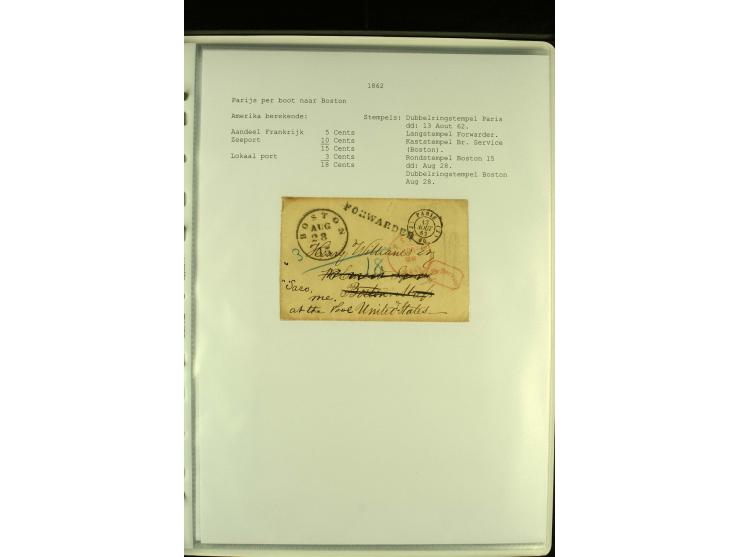 1818/79, aufgezogene Sammlung von 33 unfrankierten Briefen, fast ausschließlich Transatlantik-Post mit vielen interessanten S