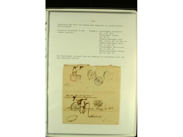 1818/79, aufgezogene Sammlung von 33 unfrankierten Briefen, fast ausschließlich Transatlantik-Post mit vielen interessanten S