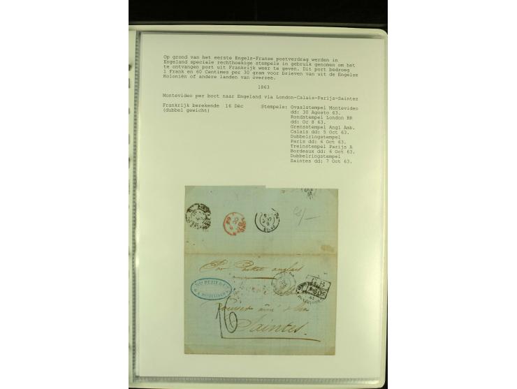 1818/79, aufgezogene Sammlung von 33 unfrankierten Briefen, fast ausschließlich Transatlantik-Post mit vielen interessanten S