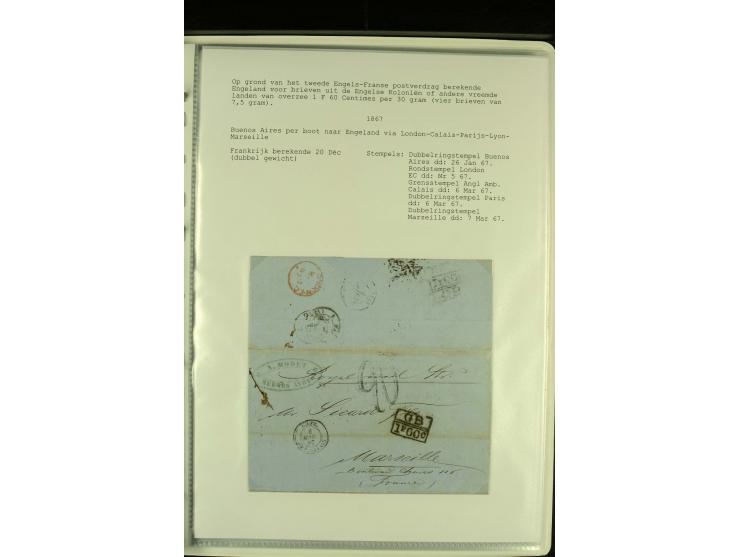 1818/79, aufgezogene Sammlung von 33 unfrankierten Briefen, fast ausschließlich Transatlantik-Post mit vielen interessanten S