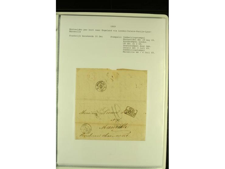 1818/79, aufgezogene Sammlung von 33 unfrankierten Briefen, fast ausschließlich Transatlantik-Post mit vielen interessanten S