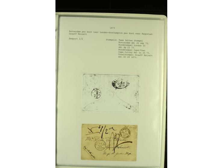 1818/79, aufgezogene Sammlung von 33 unfrankierten Briefen, fast ausschließlich Transatlantik-Post mit vielen interessanten S
