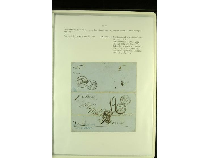 1818/79, aufgezogene Sammlung von 33 unfrankierten Briefen, fast ausschließlich Transatlantik-Post mit vielen interessanten S
