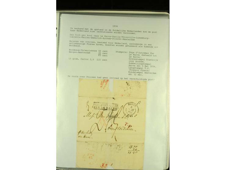 1818/79, aufgezogene Sammlung von 33 unfrankierten Briefen, fast ausschließlich Transatlantik-Post mit vielen interessanten S