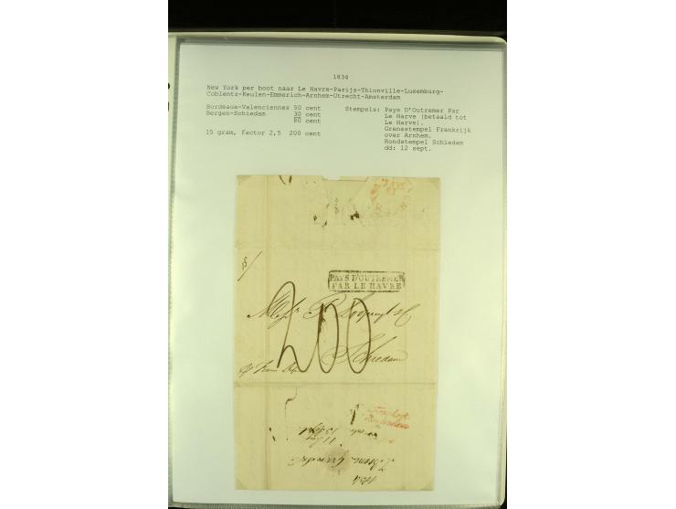 1818/79, aufgezogene Sammlung von 33 unfrankierten Briefen, fast ausschließlich Transatlantik-Post mit vielen interessanten S