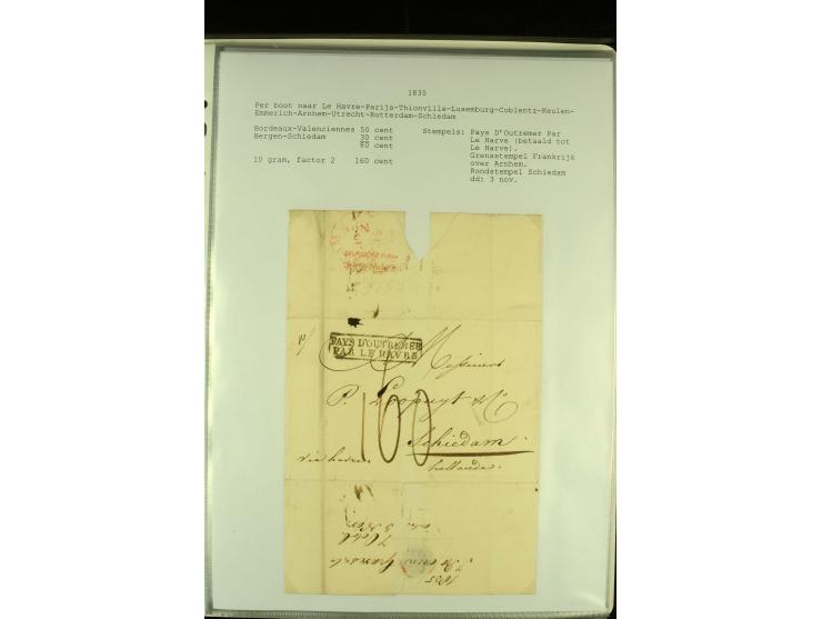 1818/79, aufgezogene Sammlung von 33 unfrankierten Briefen, fast ausschließlich Transatlantik-Post mit vielen interessanten S