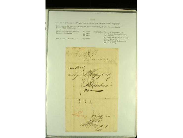 1818/79, aufgezogene Sammlung von 33 unfrankierten Briefen, fast ausschließlich Transatlantik-Post mit vielen interessanten S