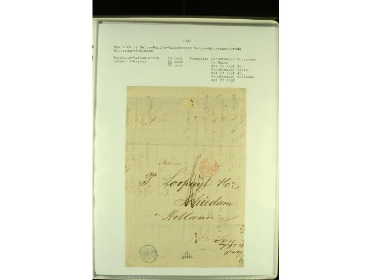 1818/79, aufgezogene Sammlung von 33 unfrankierten Briefen, fast ausschließlich Transatlantik-Post mit vielen interessanten S