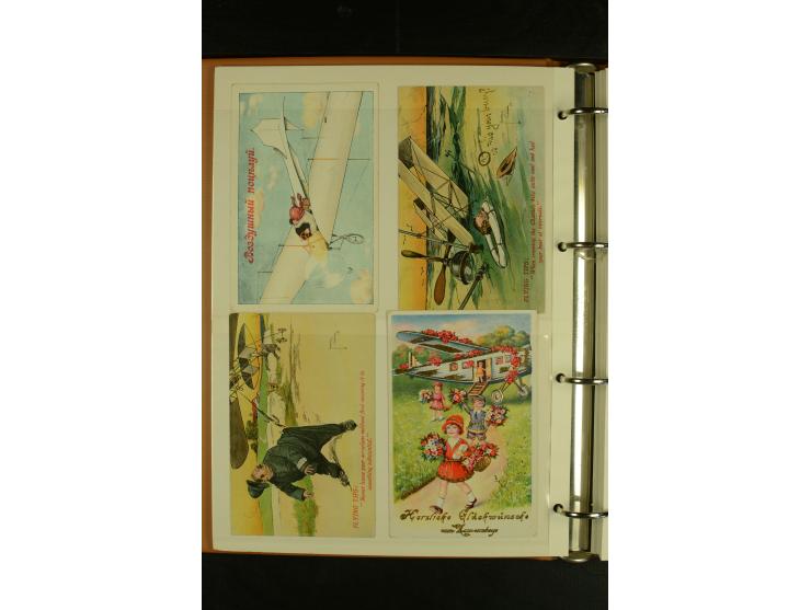 1909/1945, kleine Sammlung mit über 80 Motiv-Karten "Flugzeuge und Luftfahrt", dabei dekorative, meist farbige Abbildungen, Z