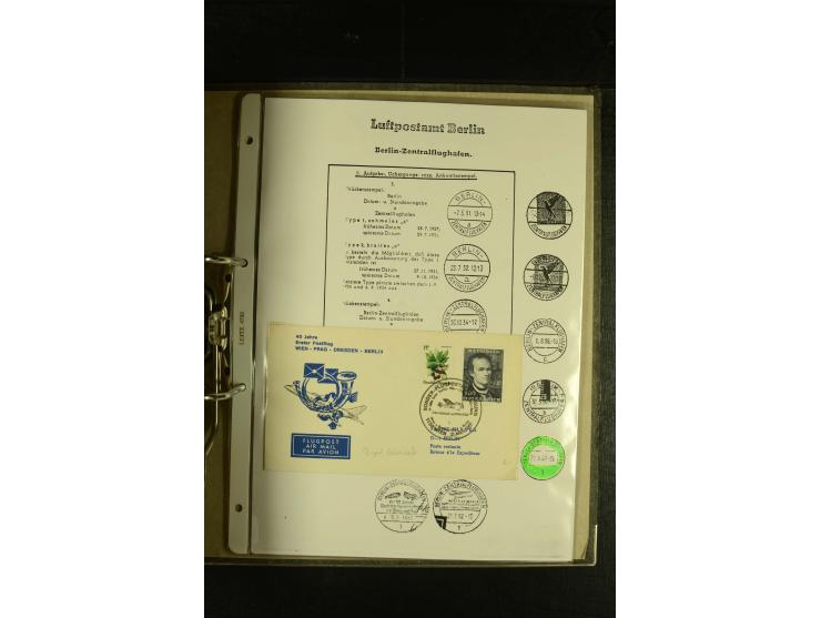 1910/1990, Berliner Flugpost und Flughafen-Stempel, interessante Sammlung mit alten Ansichtskarten, Flugpost- und Zeppelinpos