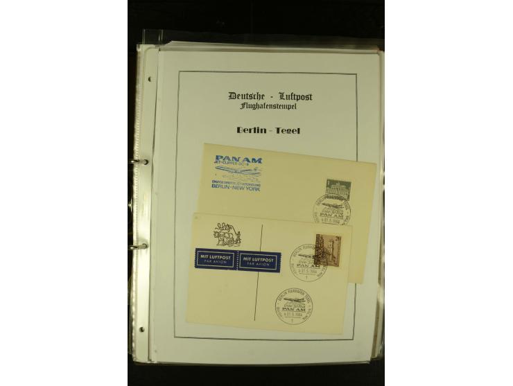 1910/1990, Berliner Flugpost und Flughafen-Stempel, interessante Sammlung mit alten Ansichtskarten, Flugpost- und Zeppelinpos