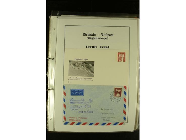 1910/1990, Berliner Flugpost und Flughafen-Stempel, interessante Sammlung mit alten Ansichtskarten, Flugpost- und Zeppelinpos