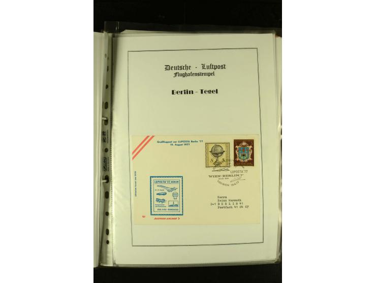 1910/1990, Berliner Flugpost und Flughafen-Stempel, interessante Sammlung mit alten Ansichtskarten, Flugpost- und Zeppelinpos