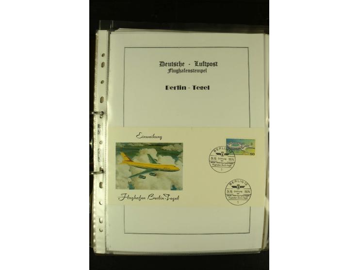 1910/1990, Berliner Flugpost und Flughafen-Stempel, interessante Sammlung mit alten Ansichtskarten, Flugpost- und Zeppelinpos