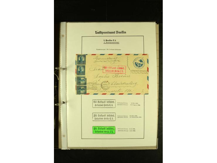 1910/1990, Berliner Flugpost und Flughafen-Stempel, interessante Sammlung mit alten Ansichtskarten, Flugpost- und Zeppelinpos