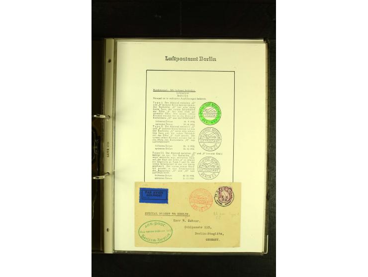 1910/1990, Berliner Flugpost und Flughafen-Stempel, interessante Sammlung mit alten Ansichtskarten, Flugpost- und Zeppelinpos